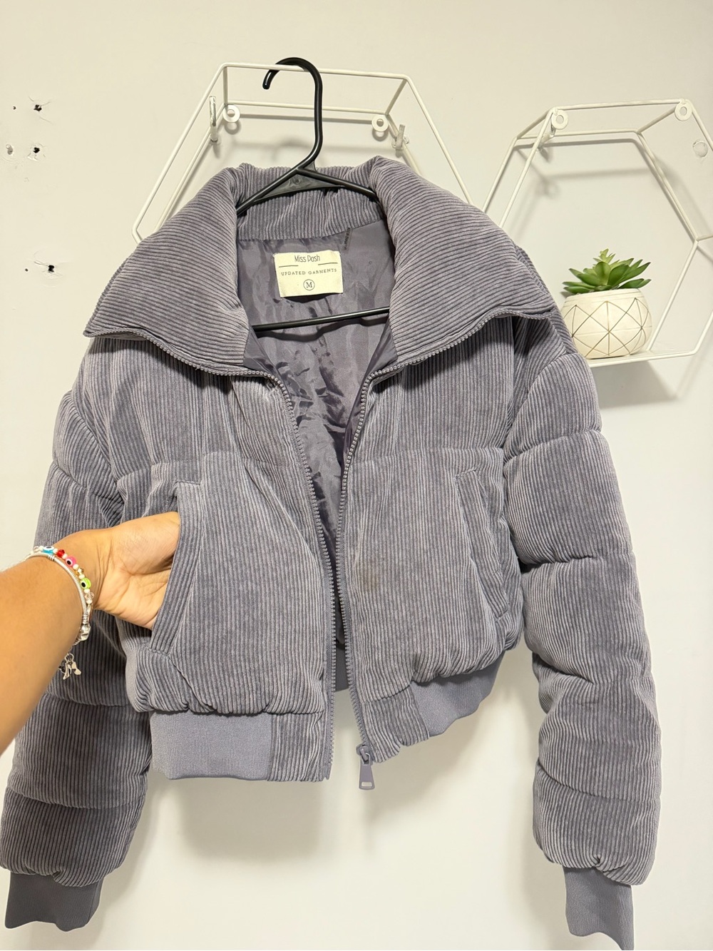 Miss Dotti Lavender Corduroy Cropped Puffer Jacket - Women